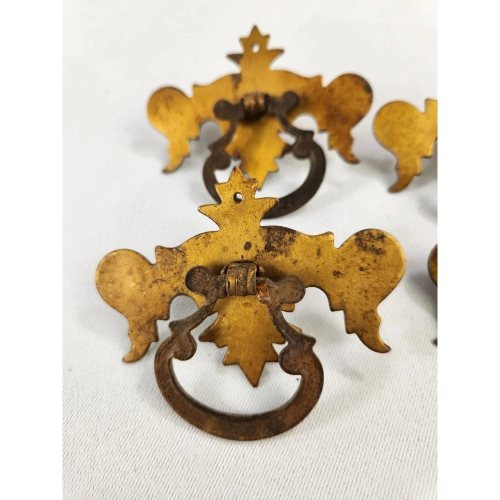 Vintage Drawer Pulls Chippendale Batwing Drop Style-Single Screw Handles Ornate